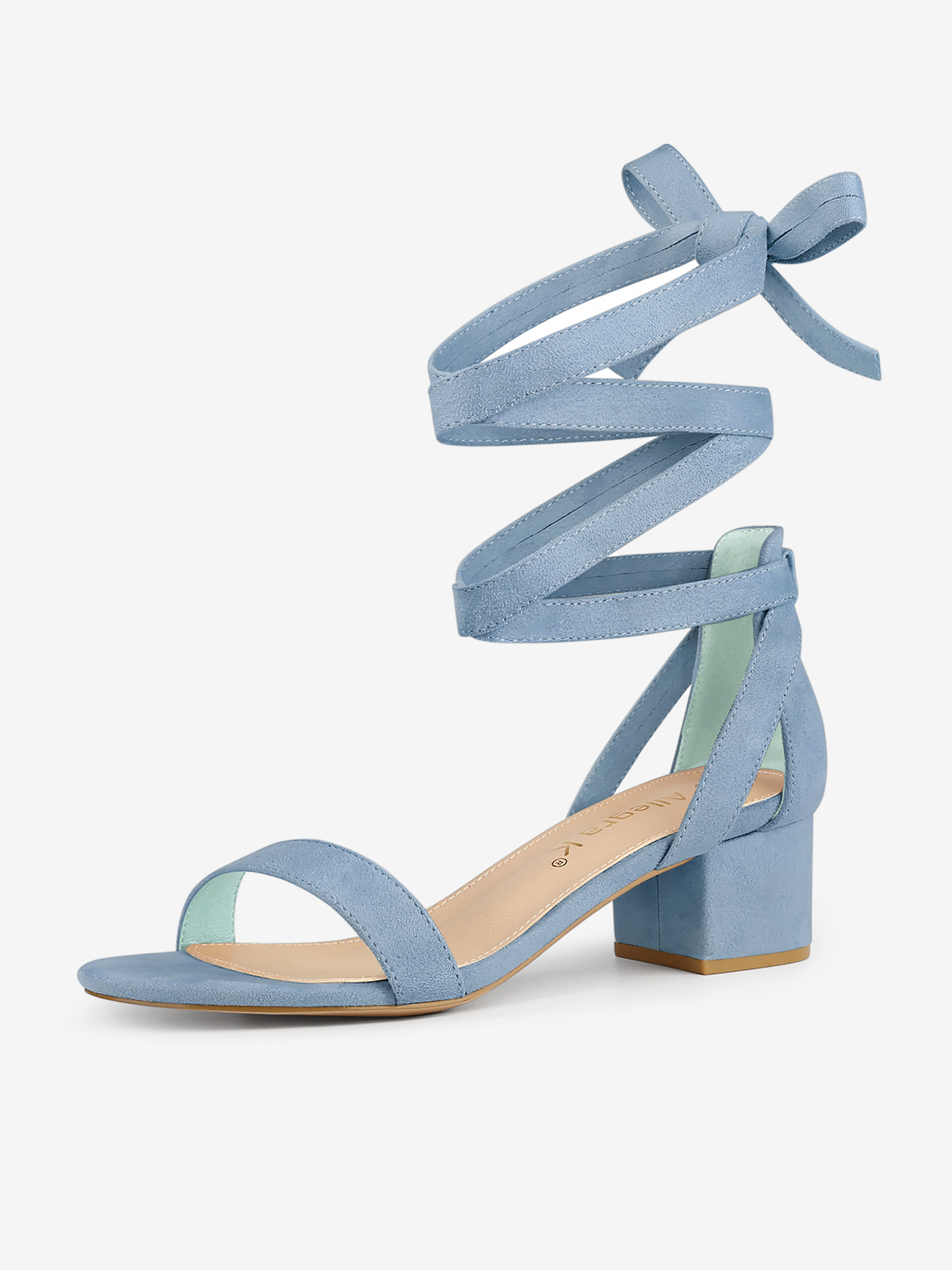 Open Toe Block Heel Lace Up Ankle Strap Sandals Blue Haze/8.5 - Allegra K catalog