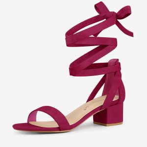 Open Toe Block Heel Lace Up Ankle Strap Sandals Hot Pink/9.5 - Allegra K catalog