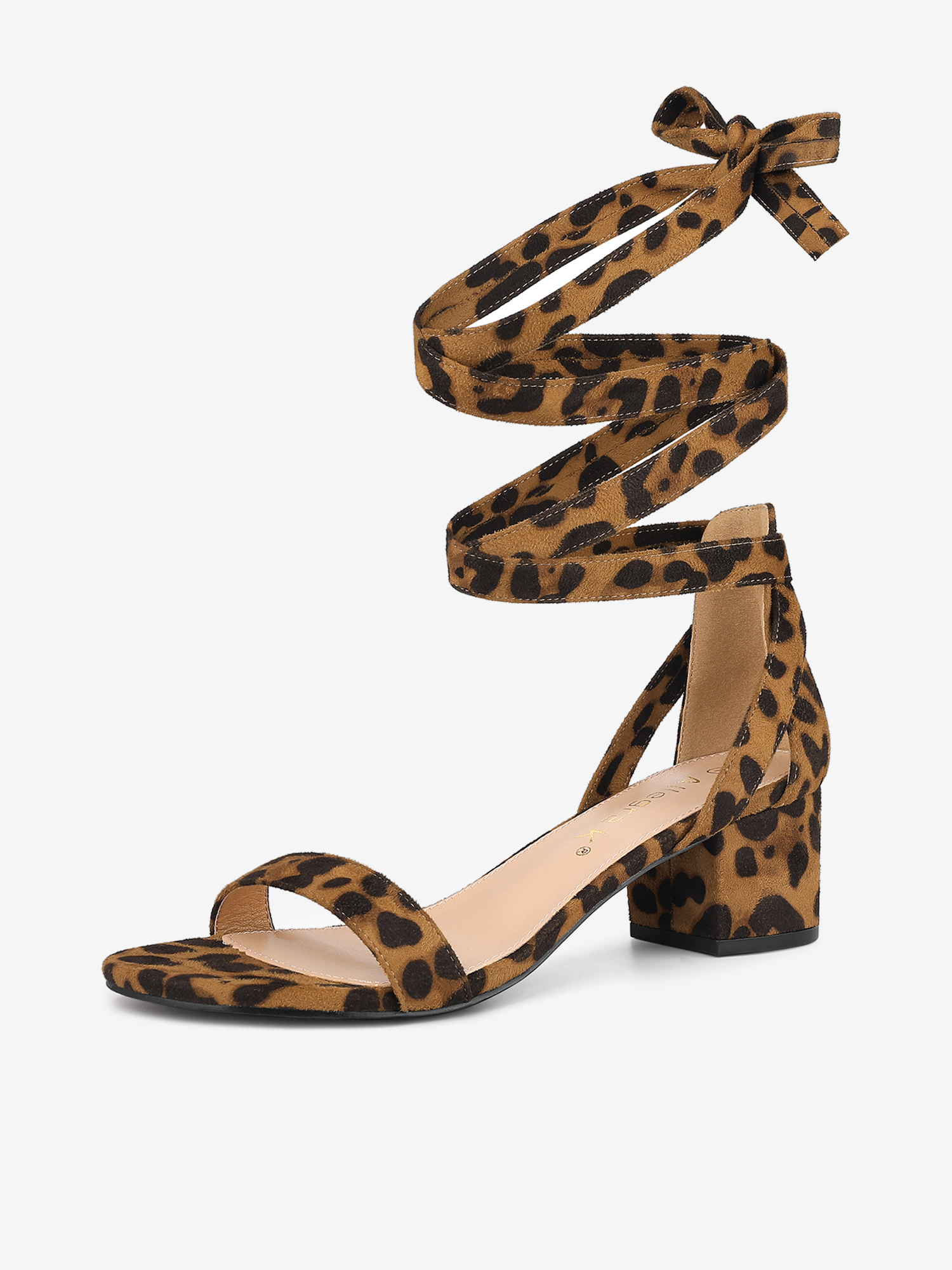 Open Toe Block Heel Lace Up Ankle Strap Sandals Leopard/6.5 - Allegra K catalog