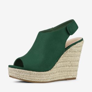 Open Toe Espadrille Platform Wedge Heel Slingback Sandals Emerald Green/8 - Allegra K catalog
