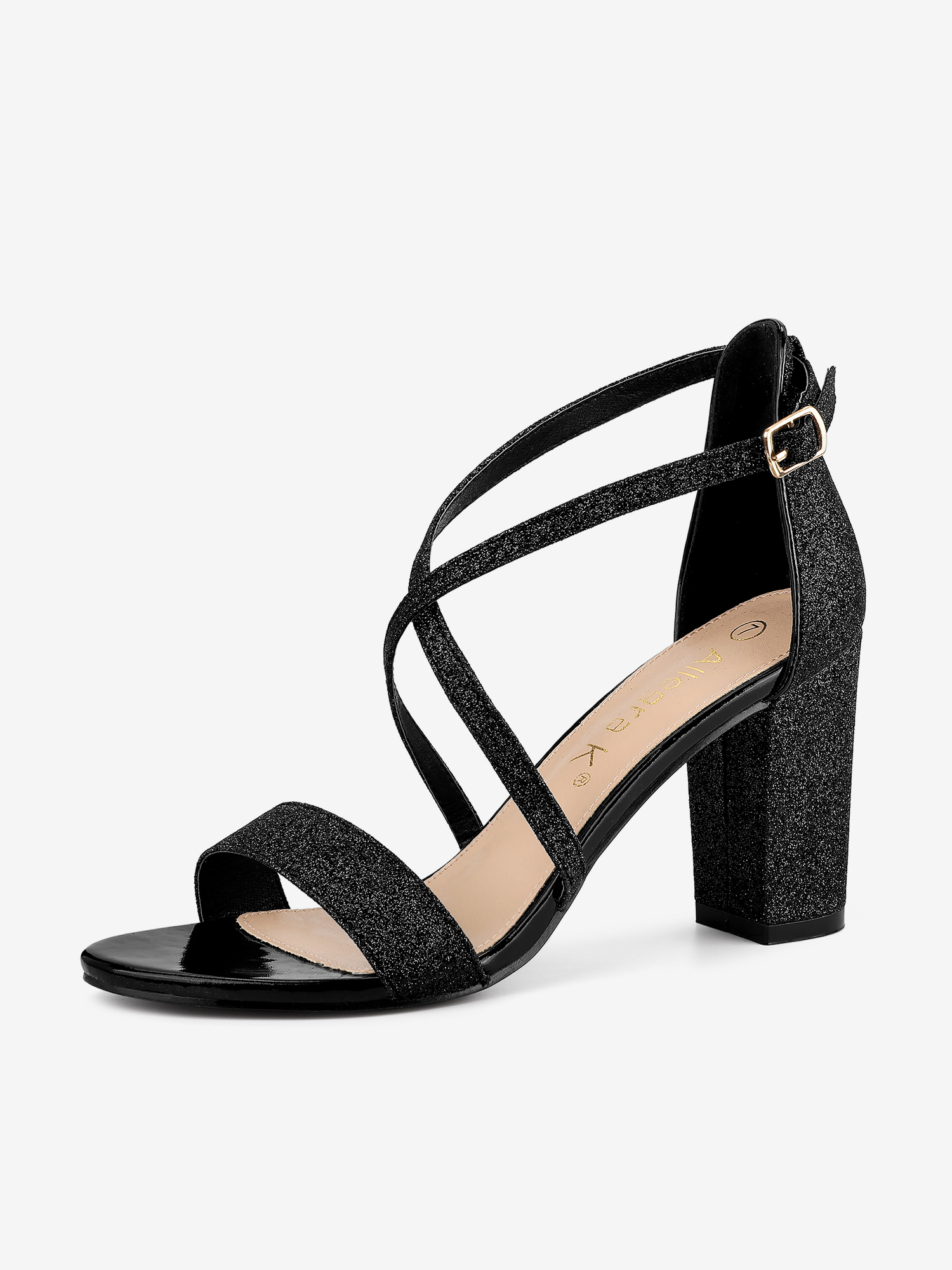 Glitter Crisscross Strap Block Heel Sandals Black/11 - Allegra K catalog