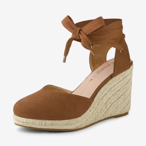 Closed Toe Espadrilles Wedges Tie Up Wedge Sandals Brown/7.5 - Allegra K catalog