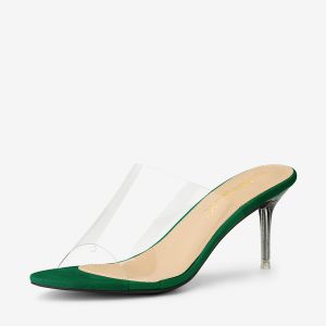 Clear Strap Open Toe Slip On Stiletto Heel Slide Sandals Emerald Green/6 - Allegra K catalog