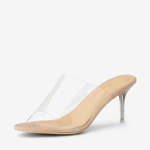Clear Strap Open Toe Slip On Stiletto Heel Slide Sandals Nude/9 - Allegra K catalog