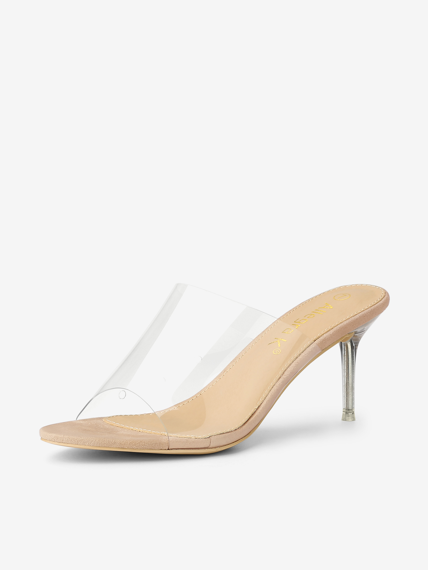 Clear Strap Open Toe Slip On Stiletto Heel Slide Sandals Nude/11 - Allegra K catalog