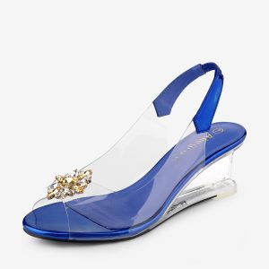 Clear Slingback Wedges Rhinestone Transparent Peep Toe Heel Blue/6 - Allegra K catalog