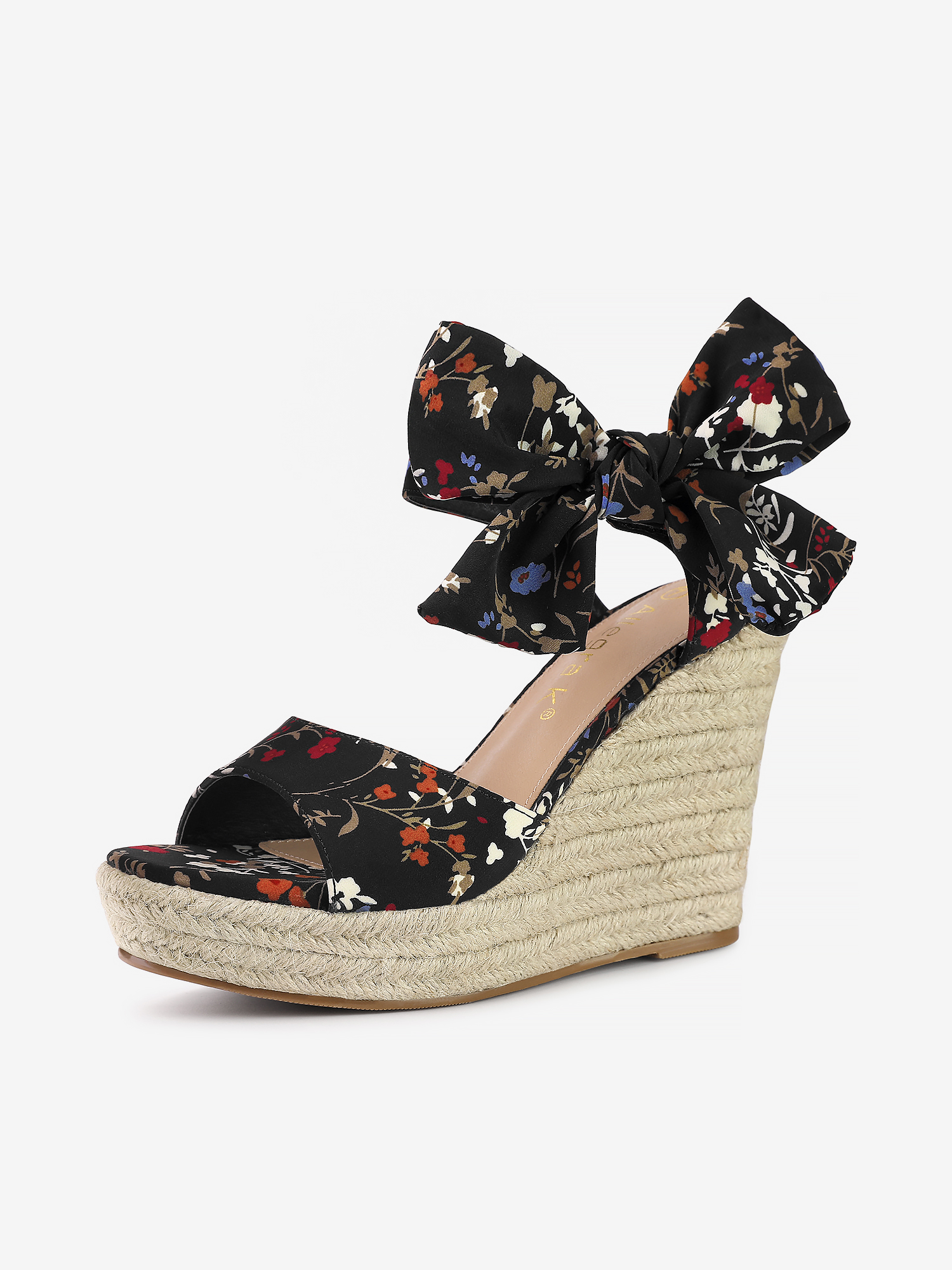 Platform Floral Printed Slingback Espadrille Wedge Sandals Black/9 - Allegra K catalog