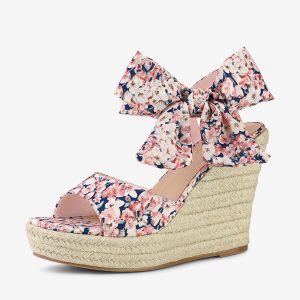 Platform Floral Printed Slingback Espadrille Wedge Sandals Pink/8 - Allegra K catalog