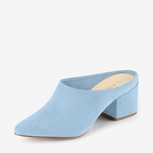 Faux Suede Pointed Toe Slip On Block Heel Slide Mules Sky Blue/6.5 - Allegra K catalog