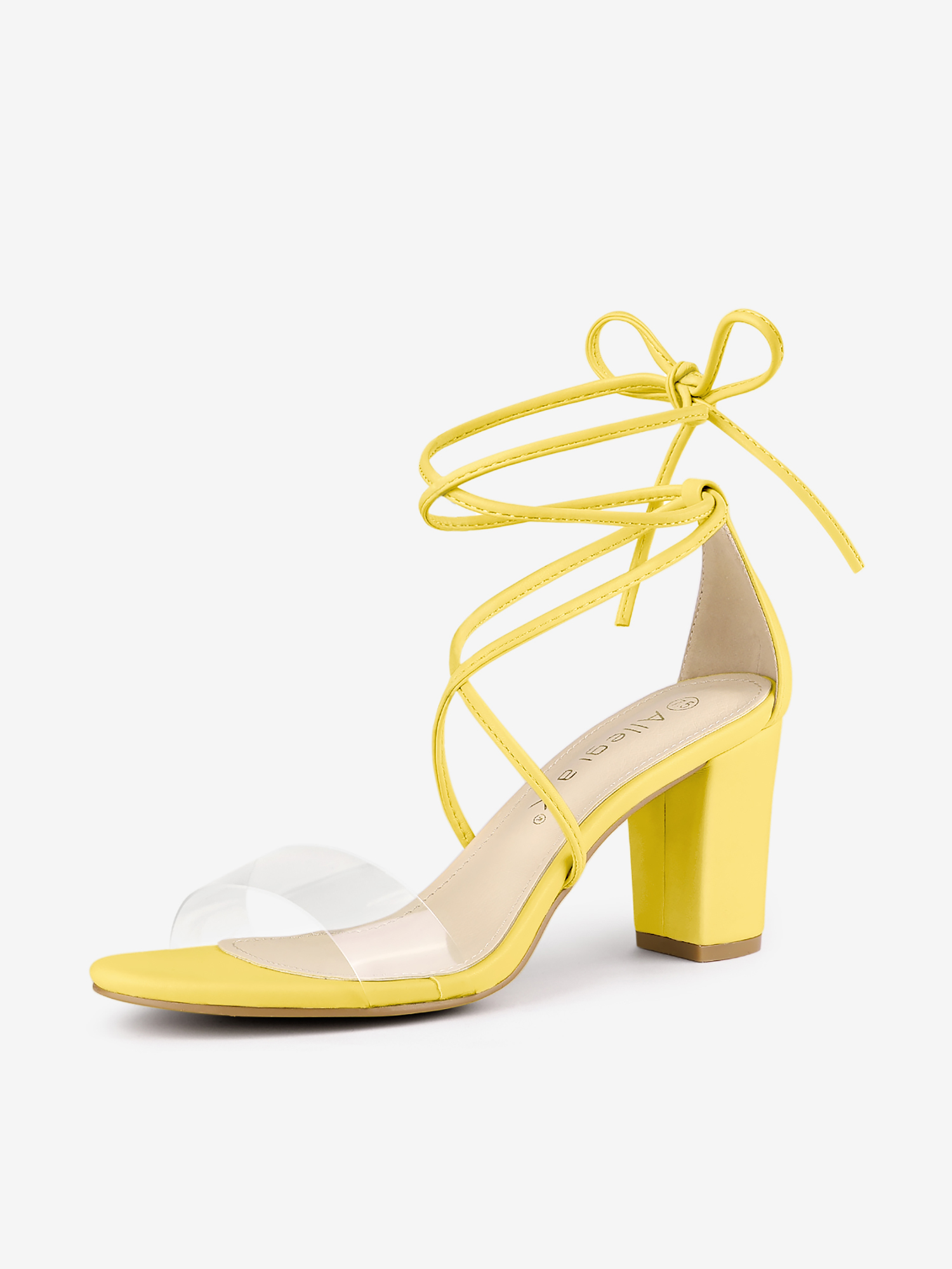 Open Toe Lace Up Clear Strap Block Heel Sandals Yellow/9 - Allegra K catalog