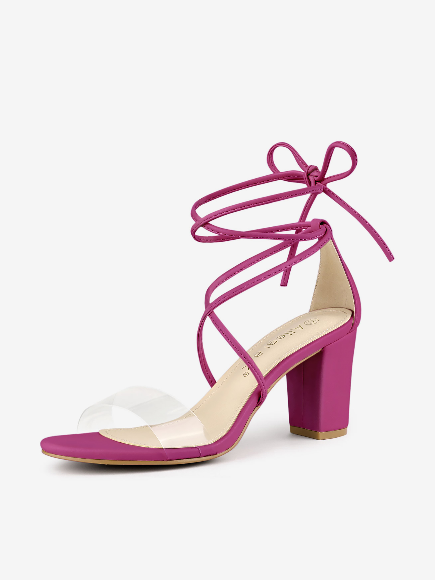 Open Toe Lace Up Clear Strap Block Heel Sandals Hot Pink/6 - Allegra K catalog