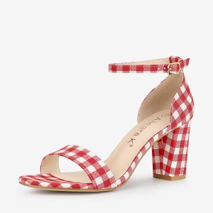 Open Toe Ankle Strap Chunky High Heel Sandals Red/10 - Allegra K catalog