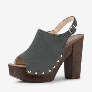 Open Toe Slingback Platform Chunky Heel Sandals Grey/5.5 - Allegra K catalog