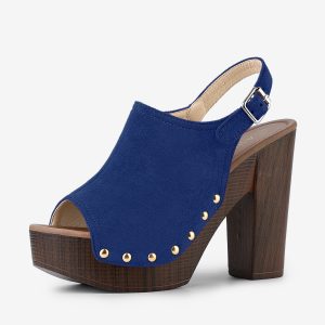 Open Toe Slingback Platform Chunky Heel Sandals Dark Blue/5.5 - Allegra K catalog