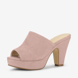 Faux Suede Open Toe Platform Chunky Heel Slide Sandals Dust Pink/8.5 - Allegra K catalog