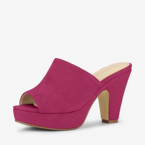 Faux Suede Open Toe Platform Chunky Heel Slide Sandals Hot Pink/10 - Allegra K catalog