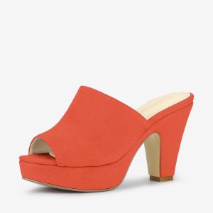 Faux Suede Open Toe Platform Chunky Heel Slide Sandals Orange/8.5 - Allegra K catalog