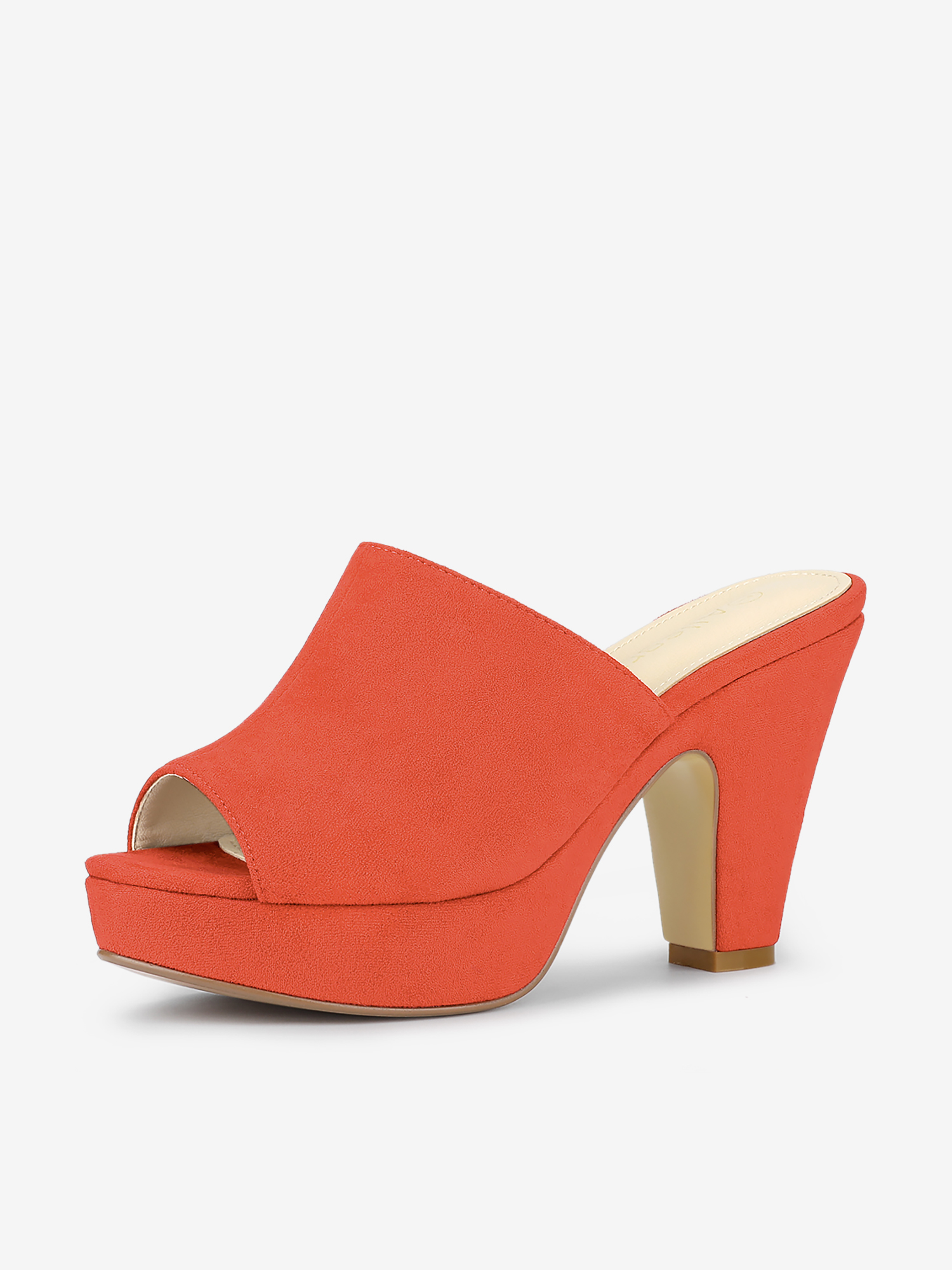 Faux Suede Open Toe Platform Chunky Heel Slide Sandals Orange/9 - Allegra K catalog