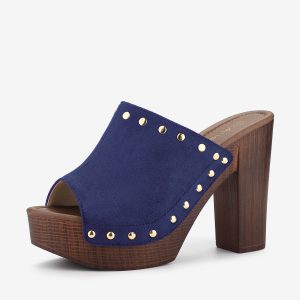 Open Toe Platform Block Heel Slides Sandals Haze Blue/7 - Allegra K catalog