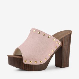 Open Toe Platform Block Heel Slides Sandals Dust Pink/8.5 - Allegra K catalog