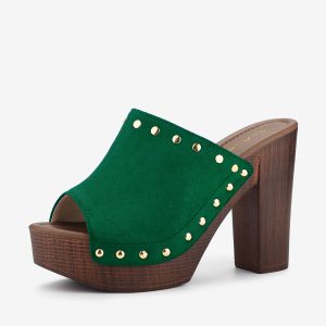 Open Toe Platform Block Heel Slides Sandals Green/9.5 - Allegra K catalog