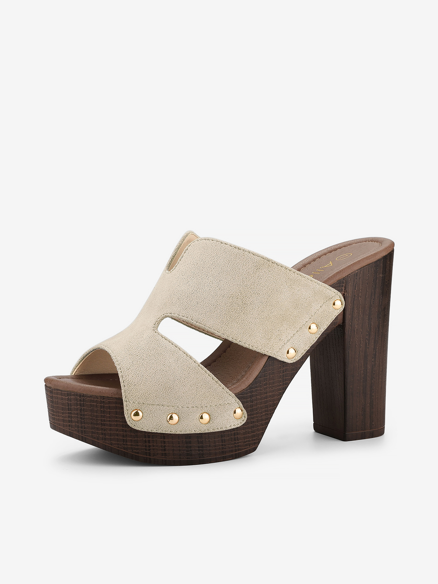 Faux Suede Platform High Block Heel Slides Sandals Beige/6.5 - Allegra K catalog