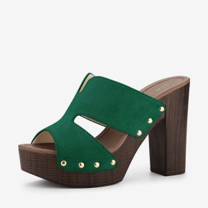 Faux Suede Platform High Block Heel Slides Sandals Green/10 - Allegra K catalog