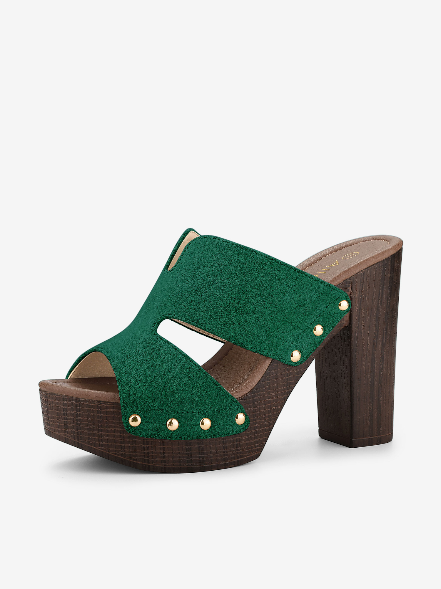 Faux Suede Platform High Block Heel Slides Sandals Green/10 - Allegra K catalog