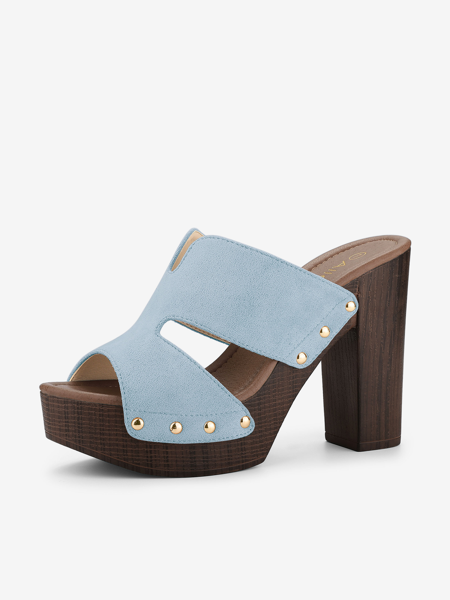 Faux Suede Platform High Block Heel Slides Sandals Sky Blue/10 - Allegra K catalog