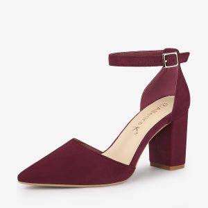 Ankle Strap Pointed Toe Block Heel Pumps Burgundy/10 - Allegra K catalog
