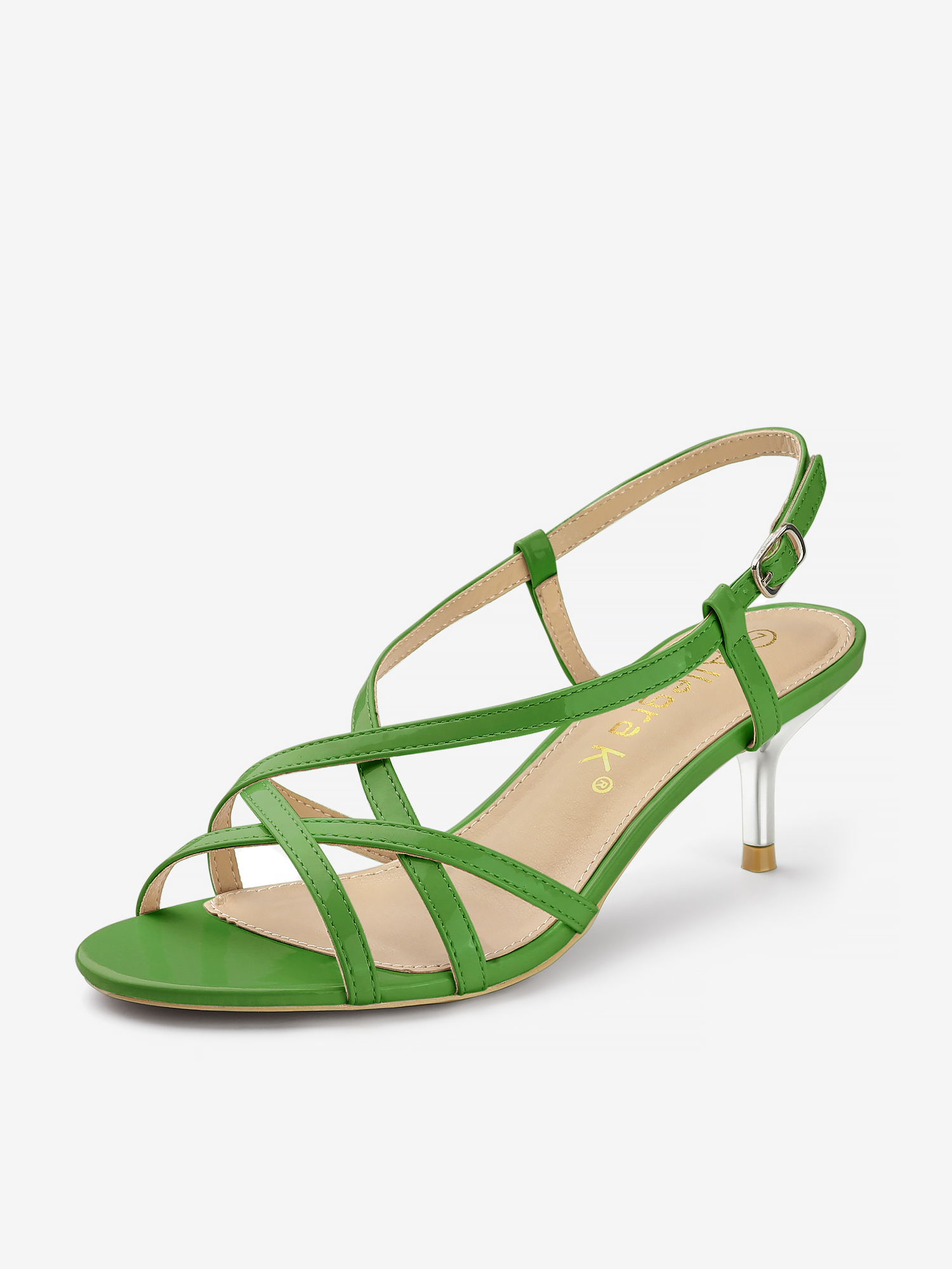 Slingback Strappy Buckle Kitten Heel Sandals Green/6 - Allegra K catalog