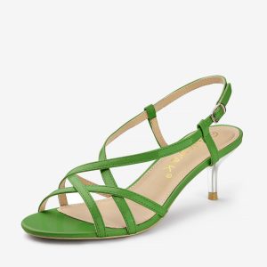 Slingback Strappy Buckle Kitten Heel Sandals Green/8.5 - Allegra K catalog