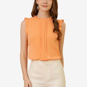 Business Office 1950s Ruffled Retro Sleeveless Work Blouses Orange/L - Allegra K catalog