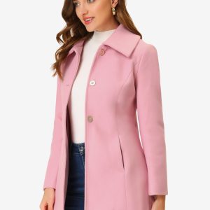 Turn Down Collar Overcoat A-Line Single Breasted Winter Coat Pink/XL - Allegra K catalog