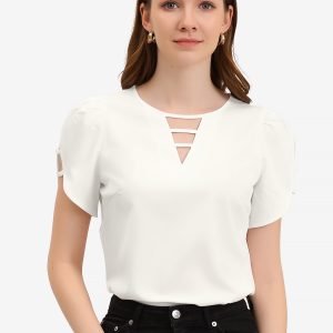 Cutout Round Neck Cap Sleeve Casual Top White/L - Allegra K catalog