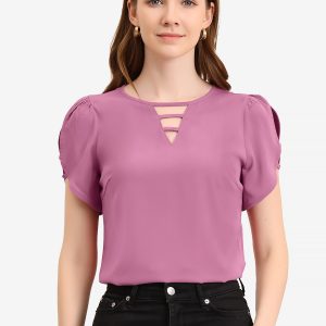 Cutout Round Neck Cap Sleeve Casual Top Purple/M - Allegra K catalog