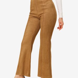 Faux Suede Wide Leg Casual Business Flared Bell Pants Brown/XS - Allegra K catalog