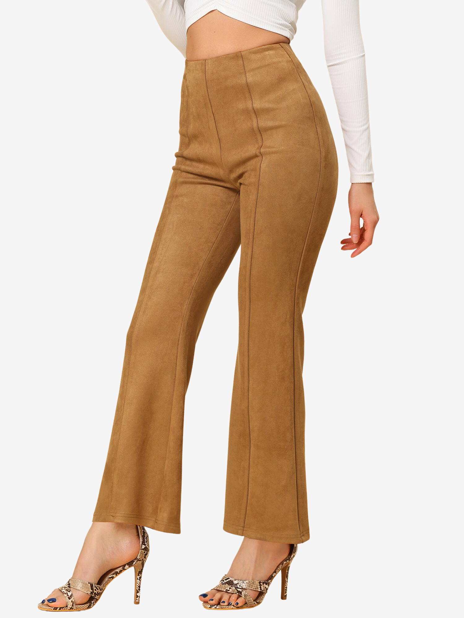 Faux Suede Wide Leg Casual Business Flared Bell Pants Brown/XL - Allegra K catalog