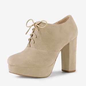 Platform Chunky Heel Lace Up Leopard Print Booties Beige/8 - Allegra K catalog