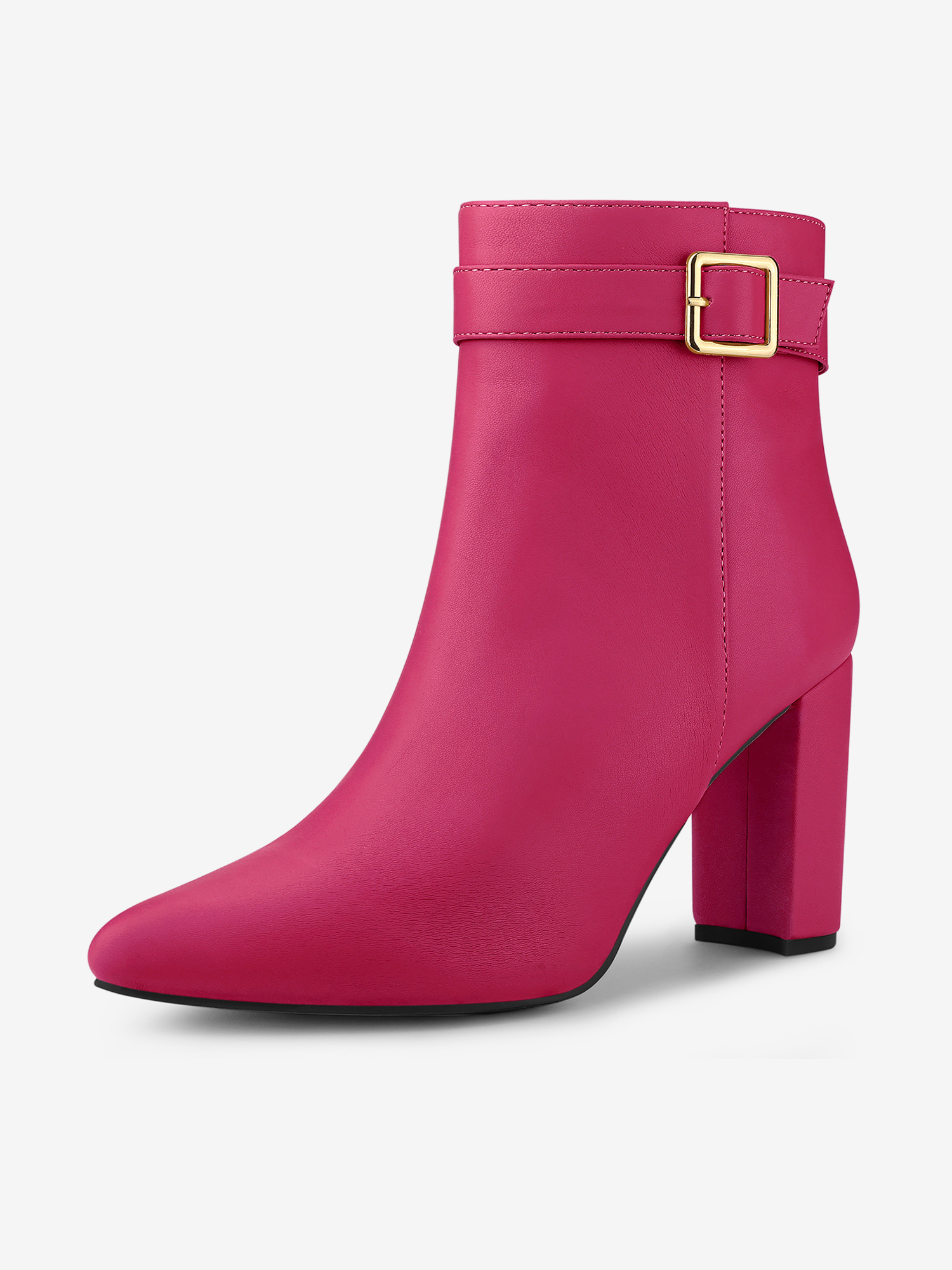 Pointed Toe Buckle Decor Heel Ankle Booties Hot Pink/10 - Allegra K catalog