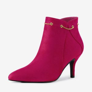 Pointed Toe Side Zip Stiletto Heel Ankle Booties HotPink/5.5 - Allegra K catalog