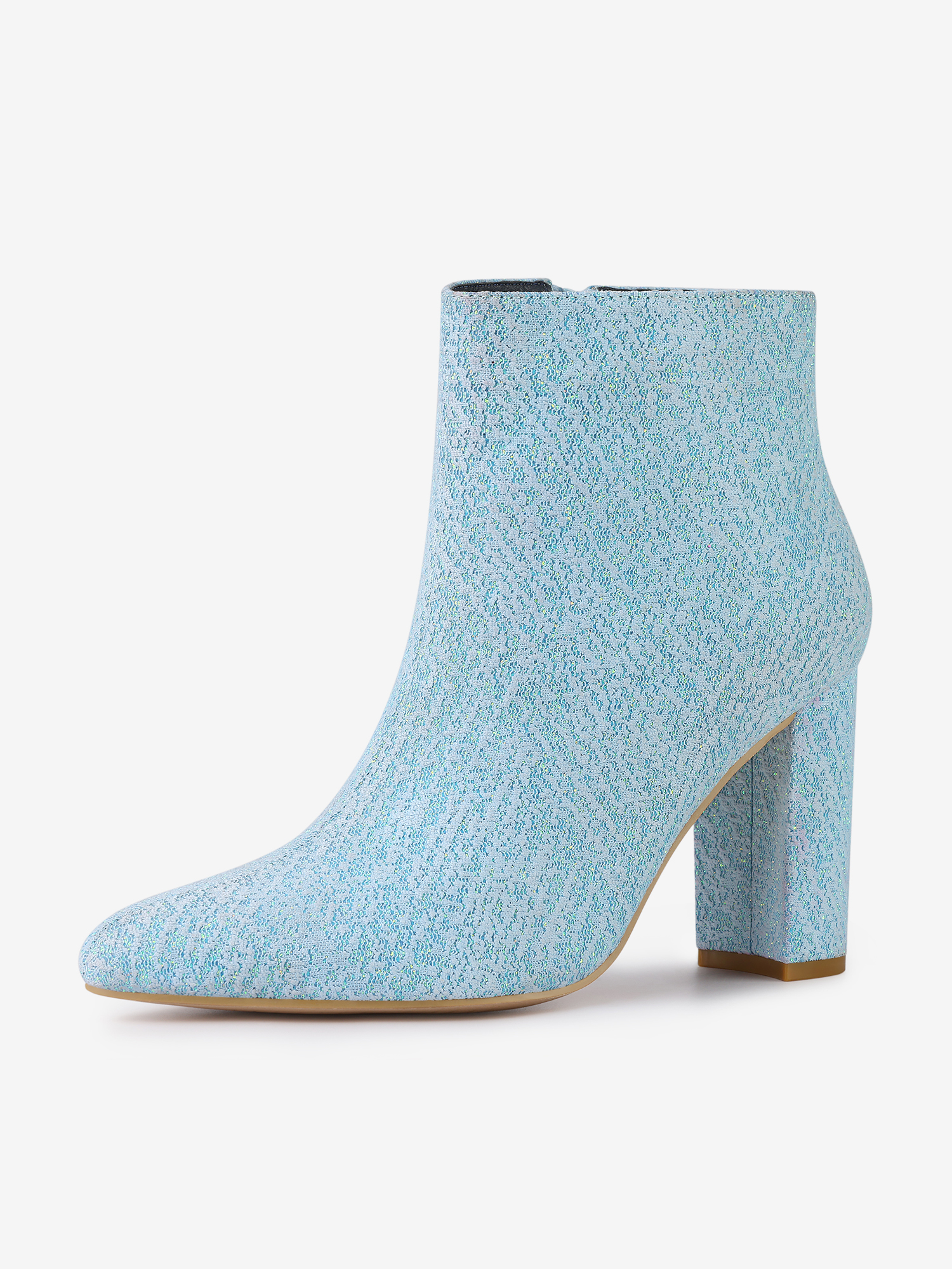 Glitter Pointed Toe Chunky Heel Zipper Ankle Boots Blue/6 - Allegra K catalog