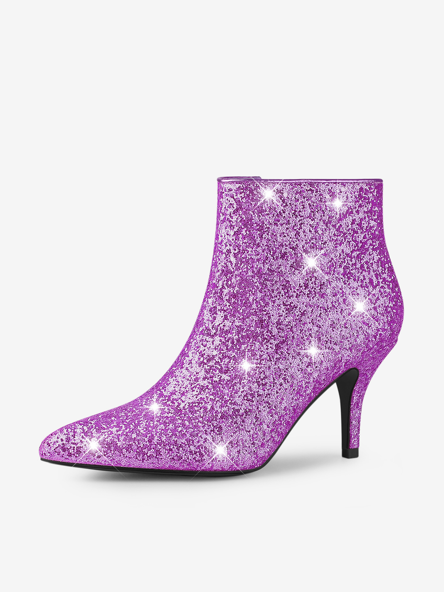 Glitter Pointed Toe Kitten Heel Zipper Ankle Boots Purple/7 - Allegra K catalog