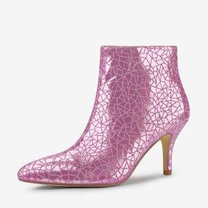 Pointed Toe Sparkly Stiletto Heel Ankle Boots Pink/9 - Allegra K catalog