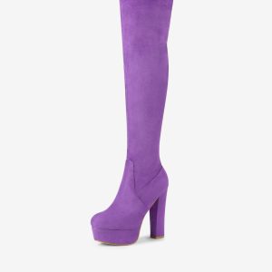 Faux Suede Platform Block Heel Over Knee High Boots Purple/8.5 - Allegra K catalog