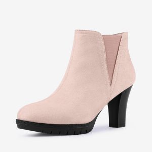 Round Toe Block Heel Chelsea Ankle Boots Dust Pink/8 - Allegra K catalog