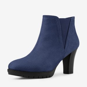 Round Toe Block Heel Chelsea Ankle Boots Dark Blue/5.5 - Allegra K catalog