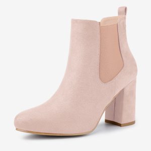Round Toe Chunky High Heel Ankle Chelsea Boots DustPink/6.5 - Allegra K catalog