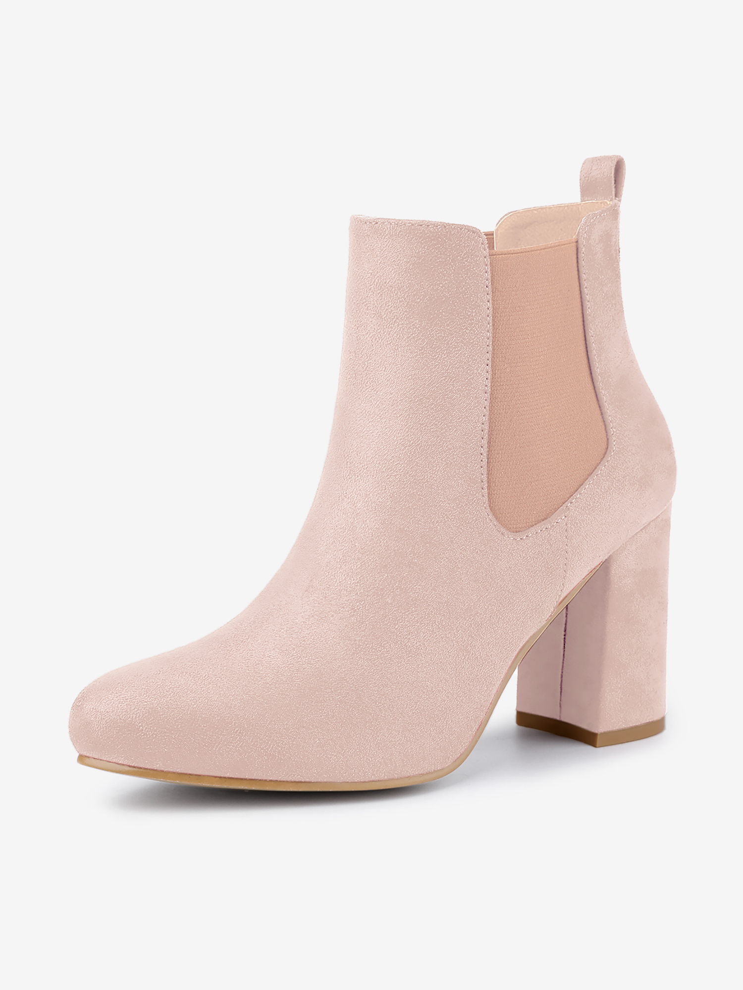 Round Toe Chunky High Heel Ankle Chelsea Boots DustPink/7.5 - Allegra K catalog