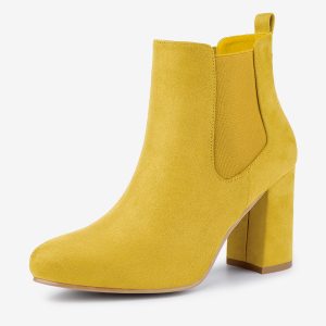 Round Toe Chunky High Heel Ankle Chelsea Boots Yellow/6.5 - Allegra K catalog